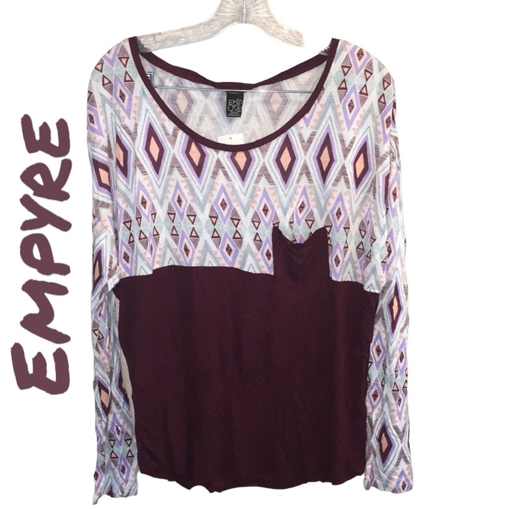 Empyre Tribal Dolman Dark Red Long Sleeve Top Juniors Size Medium NWT